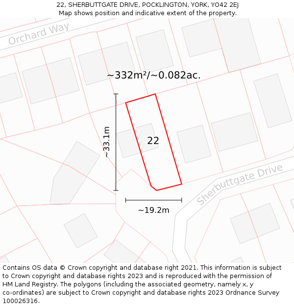 22, SHERBUTTGATE DRIVE, POCKLINGTON, YORK, YO42 2EJ: Plot and title map