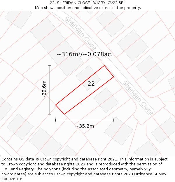 22, SHERIDAN CLOSE, RUGBY, CV22 5RL: Plot and title map