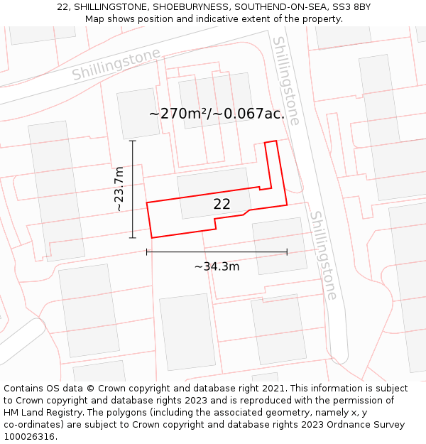 22, SHILLINGSTONE, SHOEBURYNESS, SOUTHEND-ON-SEA, SS3 8BY: Plot and title map