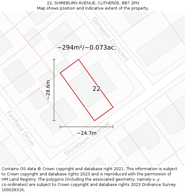 22, SHIREBURN AVENUE, CLITHEROE, BB7 2PN: Plot and title map