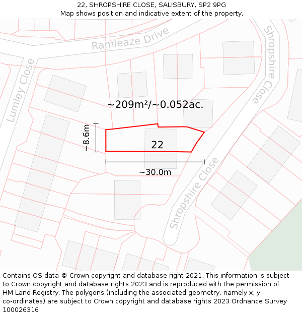 22, SHROPSHIRE CLOSE, SALISBURY, SP2 9PG: Plot and title map