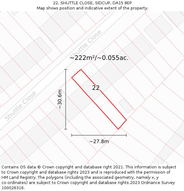 22, SHUTTLE CLOSE, SIDCUP, DA15 8EP: Plot and title map