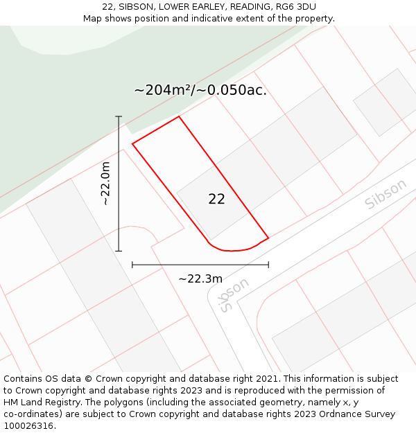 22, SIBSON, LOWER EARLEY, READING, RG6 3DU: Plot and title map