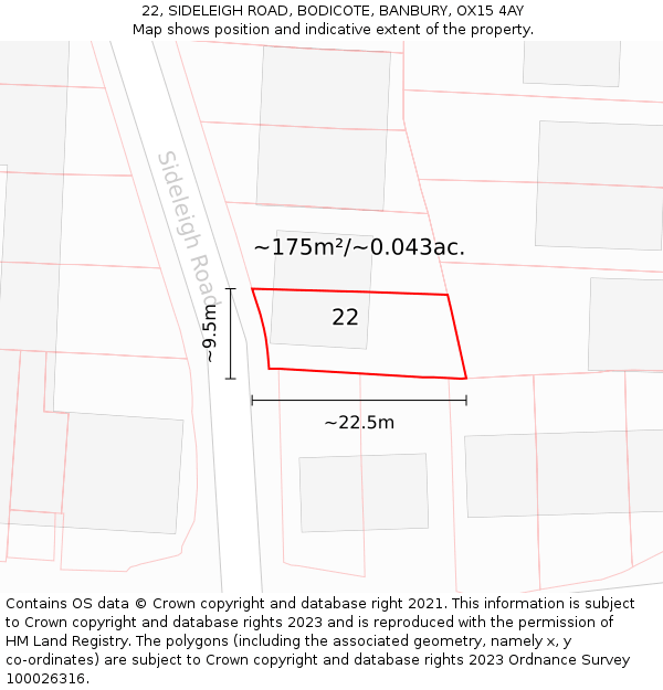 22, SIDELEIGH ROAD, BODICOTE, BANBURY, OX15 4AY: Plot and title map