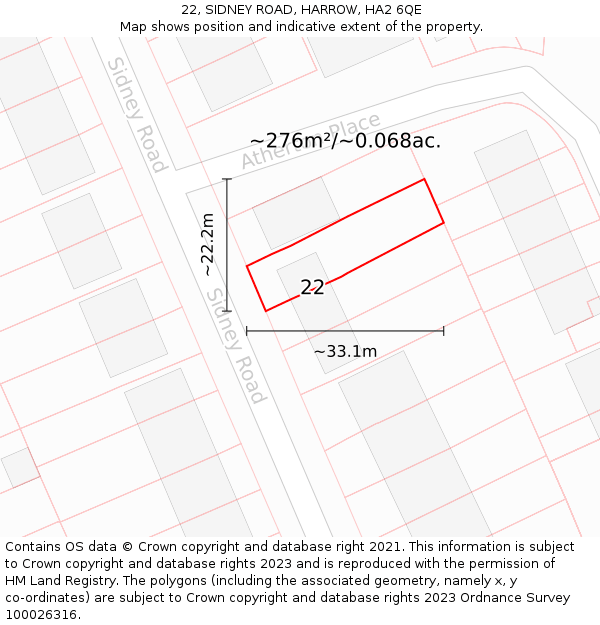 22, SIDNEY ROAD, HARROW, HA2 6QE: Plot and title map