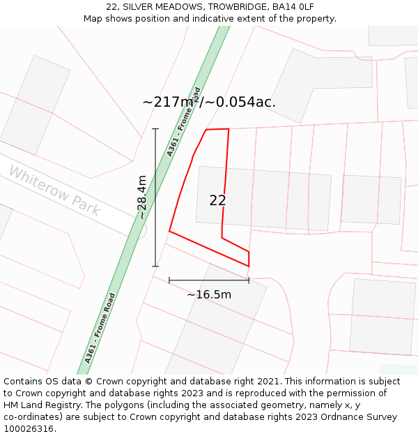 22, SILVER MEADOWS, TROWBRIDGE, BA14 0LF: Plot and title map