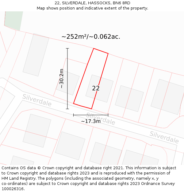 22, SILVERDALE, HASSOCKS, BN6 8RD: Plot and title map
