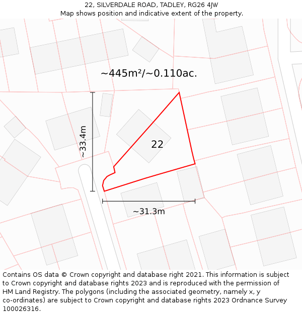 22, SILVERDALE ROAD, TADLEY, RG26 4JW: Plot and title map