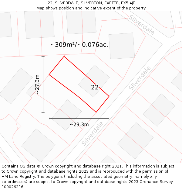 22, SILVERDALE, SILVERTON, EXETER, EX5 4JF: Plot and title map