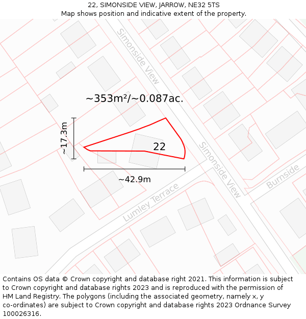 22, SIMONSIDE VIEW, JARROW, NE32 5TS: Plot and title map
