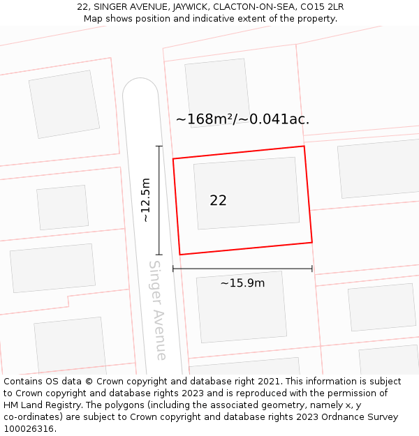 22, SINGER AVENUE, JAYWICK, CLACTON-ON-SEA, CO15 2LR: Plot and title map