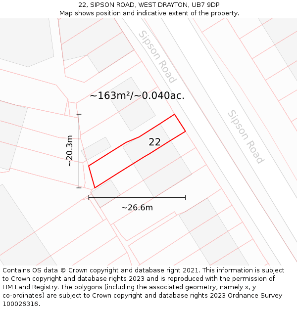 22, SIPSON ROAD, WEST DRAYTON, UB7 9DP: Plot and title map