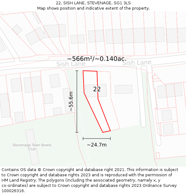 22, SISH LANE, STEVENAGE, SG1 3LS: Plot and title map