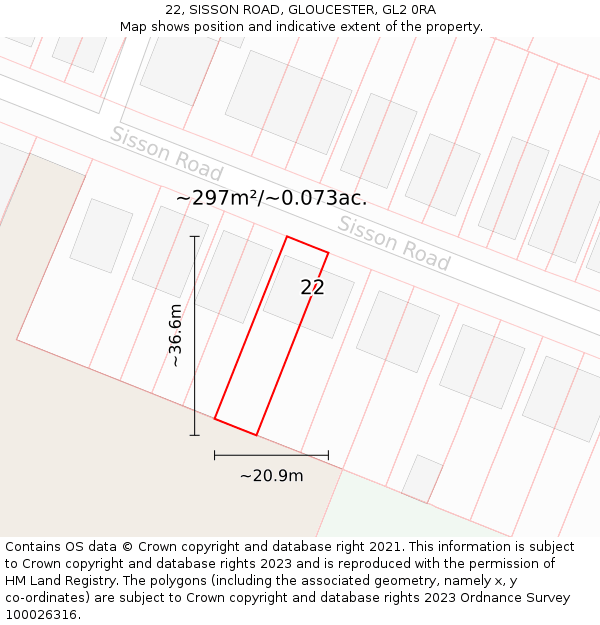 22, SISSON ROAD, GLOUCESTER, GL2 0RA: Plot and title map