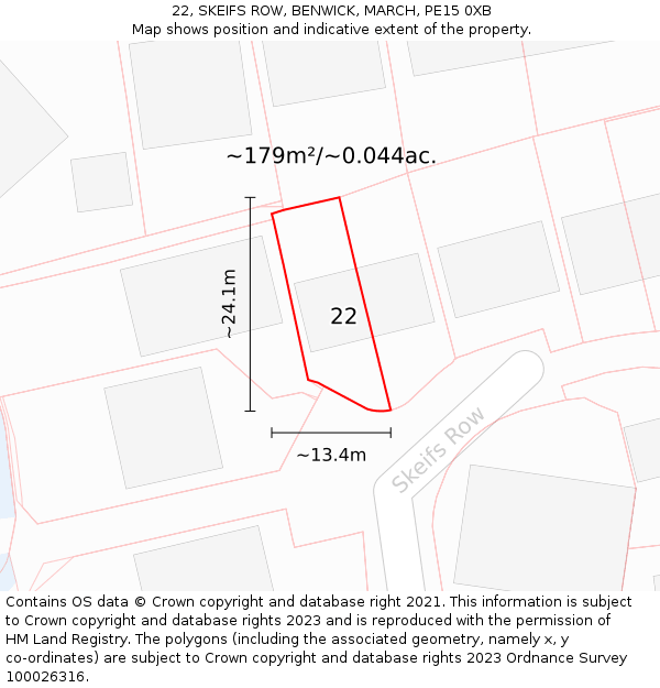 22, SKEIFS ROW, BENWICK, MARCH, PE15 0XB: Plot and title map