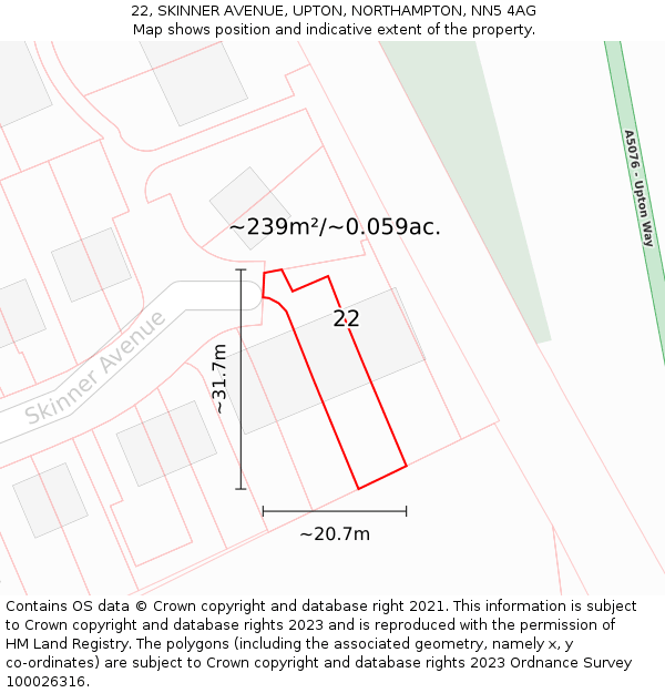 22, SKINNER AVENUE, UPTON, NORTHAMPTON, NN5 4AG: Plot and title map