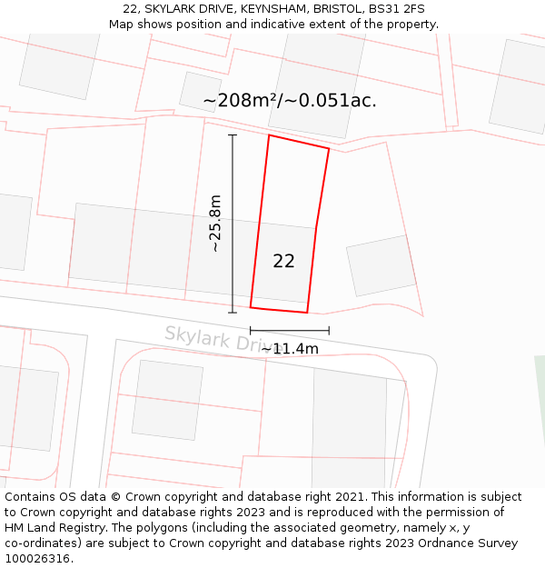 22, SKYLARK DRIVE, KEYNSHAM, BRISTOL, BS31 2FS: Plot and title map