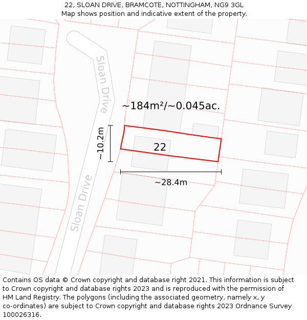 22, SLOAN DRIVE, BRAMCOTE, NOTTINGHAM, NG9 3GL: Plot and title map