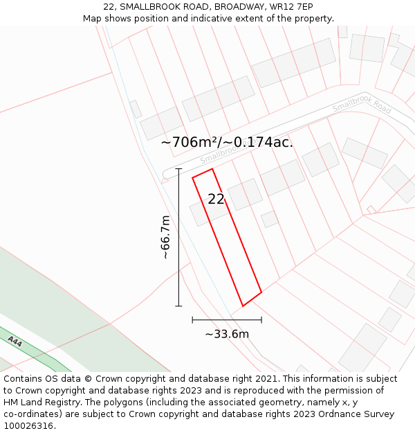 22, SMALLBROOK ROAD, BROADWAY, WR12 7EP: Plot and title map