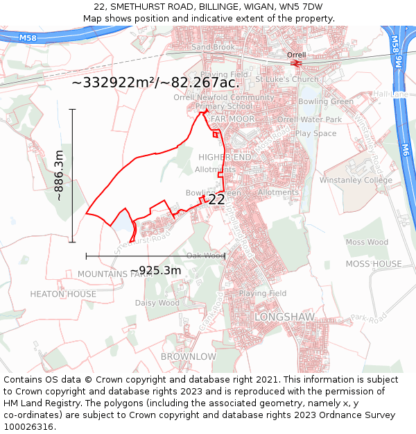 22, SMETHURST ROAD, BILLINGE, WIGAN, WN5 7DW: Plot and title map