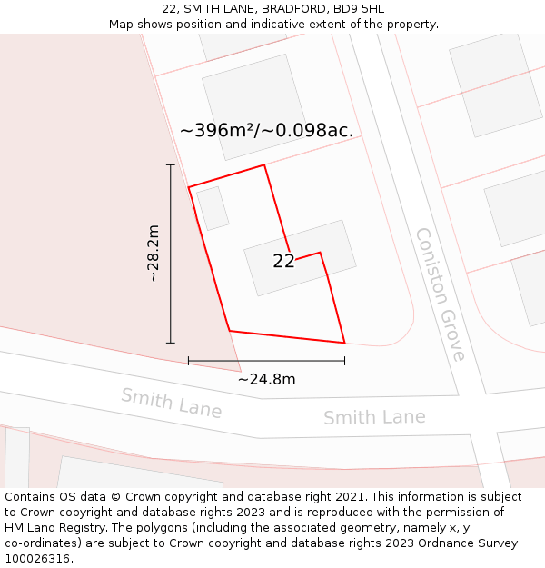 22, SMITH LANE, BRADFORD, BD9 5HL: Plot and title map