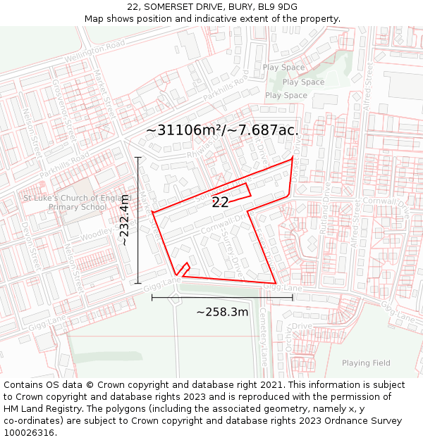 22, SOMERSET DRIVE, BURY, BL9 9DG: Plot and title map