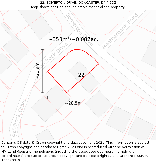 22, SOMERTON DRIVE, DONCASTER, DN4 6DZ: Plot and title map