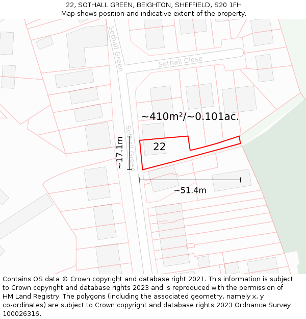 22, SOTHALL GREEN, BEIGHTON, SHEFFIELD, S20 1FH: Plot and title map