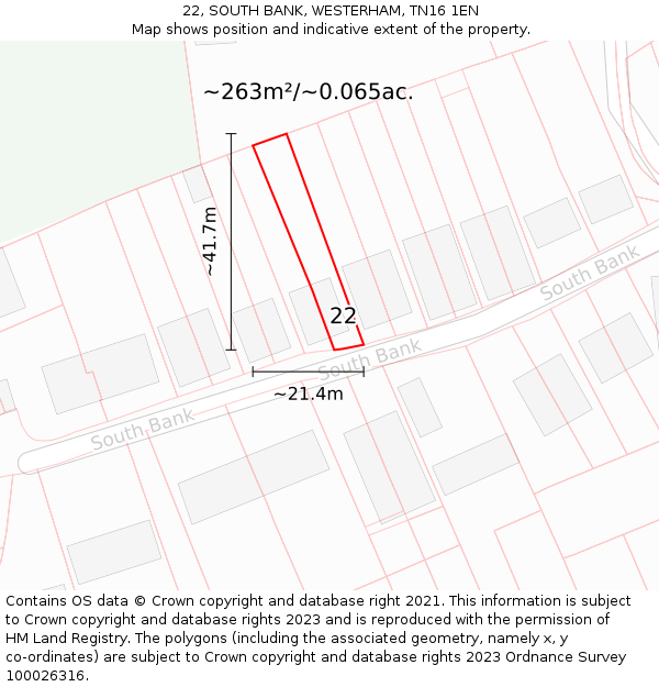 22, SOUTH BANK, WESTERHAM, TN16 1EN: Plot and title map