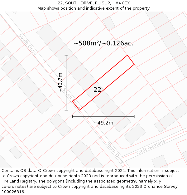 22, SOUTH DRIVE, RUISLIP, HA4 8EX: Plot and title map