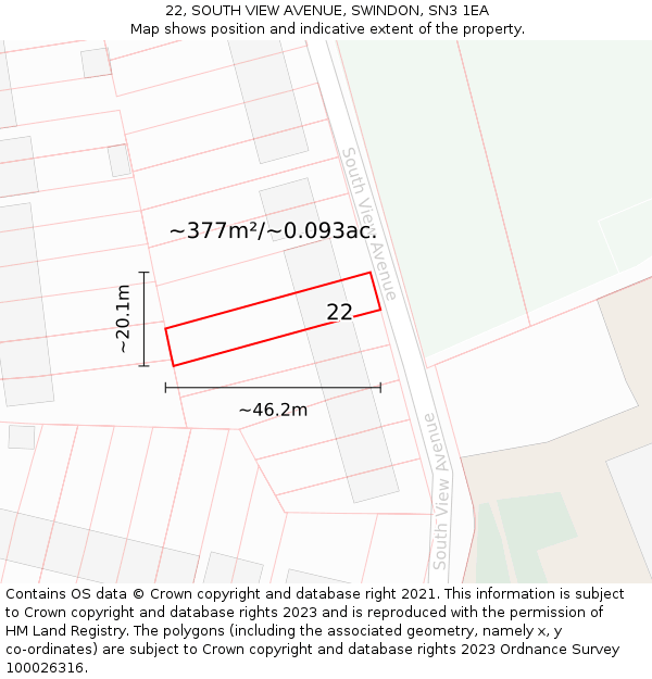 22, SOUTH VIEW AVENUE, SWINDON, SN3 1EA: Plot and title map