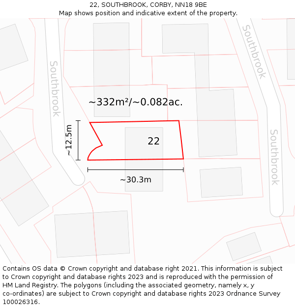 22, SOUTHBROOK, CORBY, NN18 9BE: Plot and title map