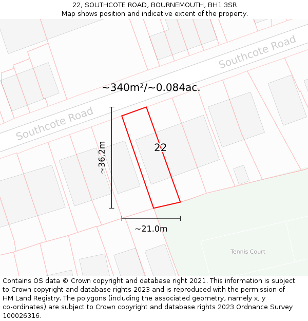 22, SOUTHCOTE ROAD, BOURNEMOUTH, BH1 3SR: Plot and title map