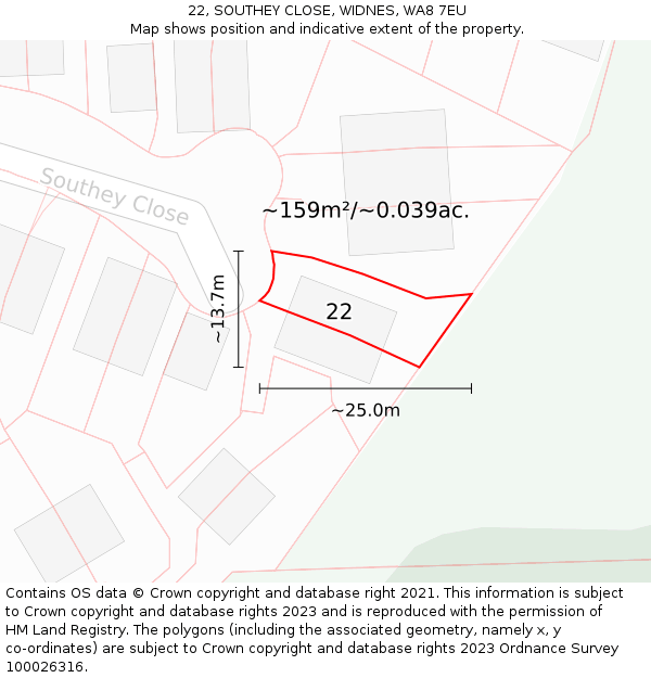 22, SOUTHEY CLOSE, WIDNES, WA8 7EU: Plot and title map