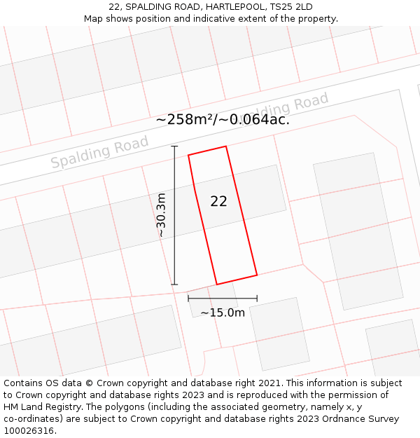 22, SPALDING ROAD, HARTLEPOOL, TS25 2LD: Plot and title map