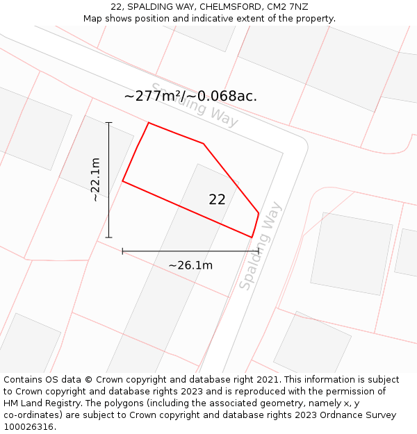 22, SPALDING WAY, CHELMSFORD, CM2 7NZ: Plot and title map