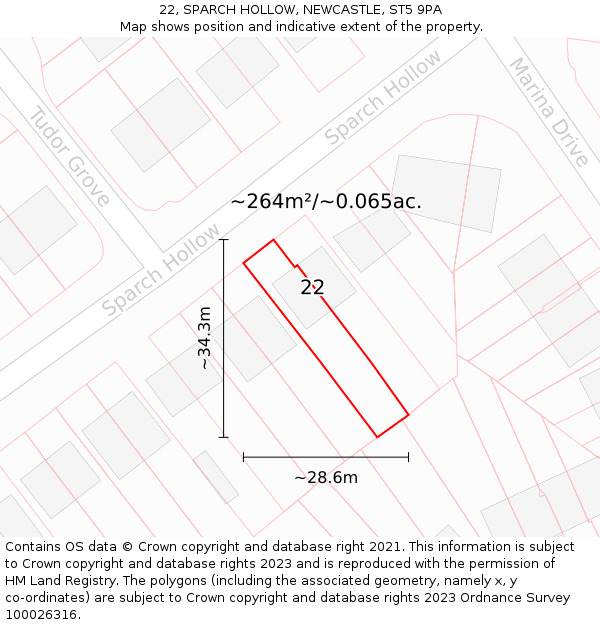 22, SPARCH HOLLOW, NEWCASTLE, ST5 9PA: Plot and title map
