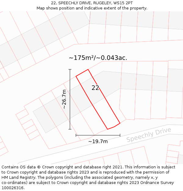 22, SPEECHLY DRIVE, RUGELEY, WS15 2PT: Plot and title map