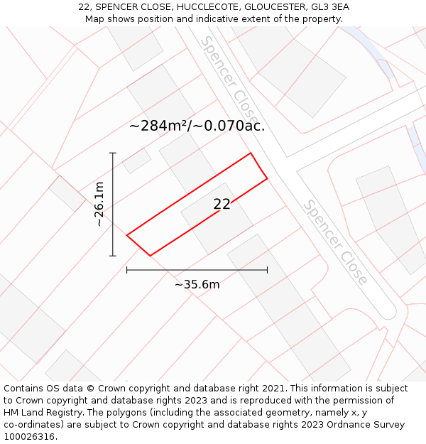22, SPENCER CLOSE, HUCCLECOTE, GLOUCESTER, GL3 3EA: Plot and title map