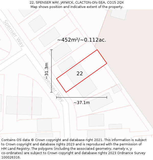 22, SPENSER WAY, JAYWICK, CLACTON-ON-SEA, CO15 2QX: Plot and title map