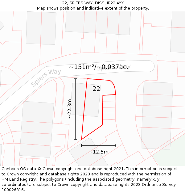 22, SPIERS WAY, DISS, IP22 4YX: Plot and title map