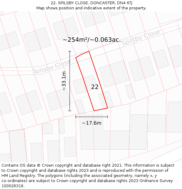 22, SPILSBY CLOSE, DONCASTER, DN4 6TJ: Plot and title map