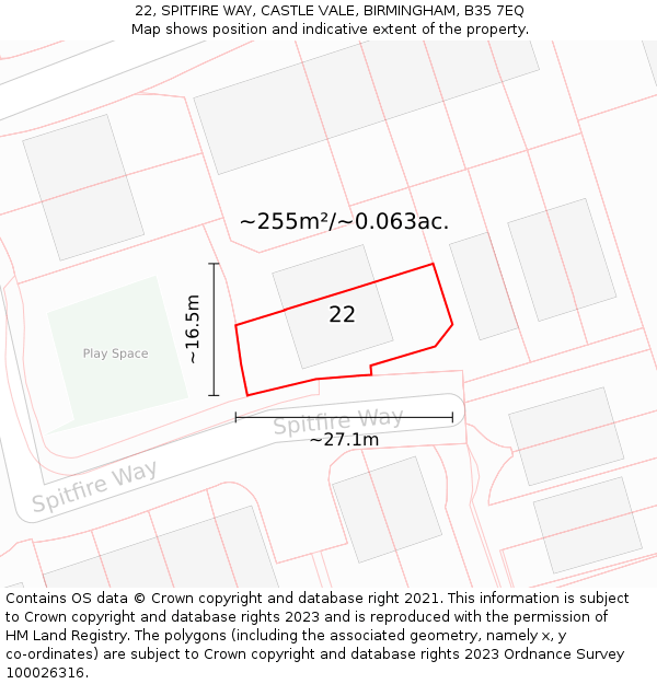 22, SPITFIRE WAY, CASTLE VALE, BIRMINGHAM, B35 7EQ: Plot and title map