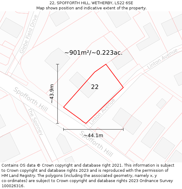 22, SPOFFORTH HILL, WETHERBY, LS22 6SE: Plot and title map