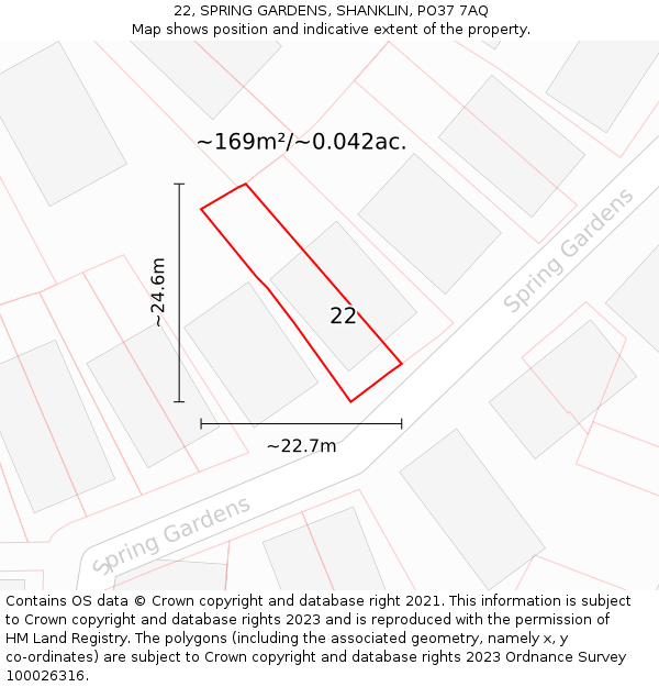 22, SPRING GARDENS, SHANKLIN, PO37 7AQ: Plot and title map