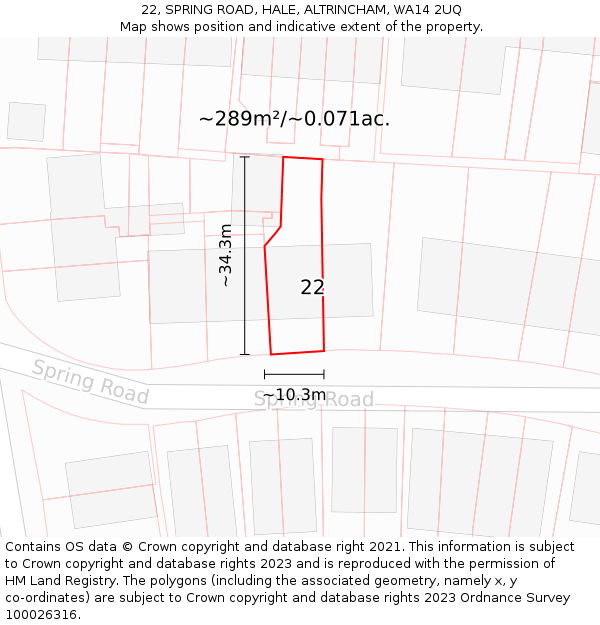 22, SPRING ROAD, HALE, ALTRINCHAM, WA14 2UQ: Plot and title map