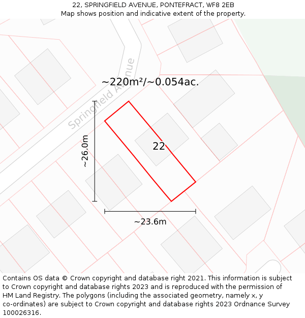 22, SPRINGFIELD AVENUE, PONTEFRACT, WF8 2EB: Plot and title map