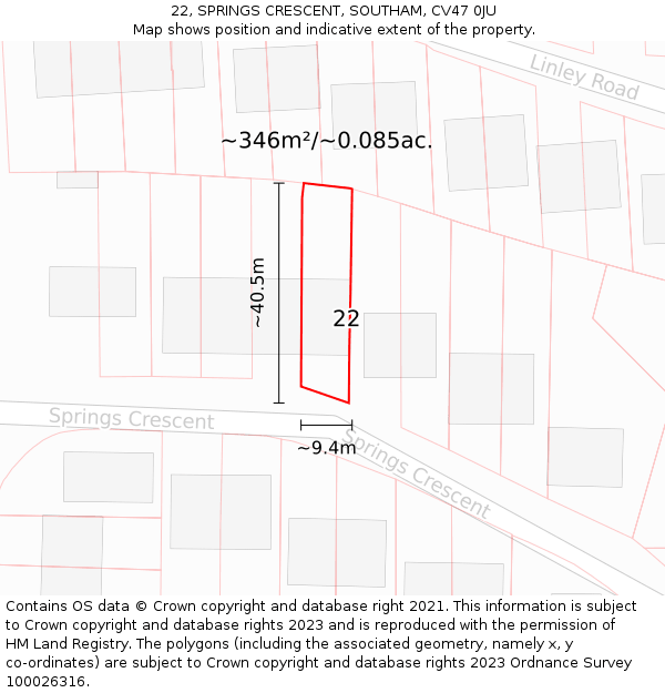 22, SPRINGS CRESCENT, SOUTHAM, CV47 0JU: Plot and title map