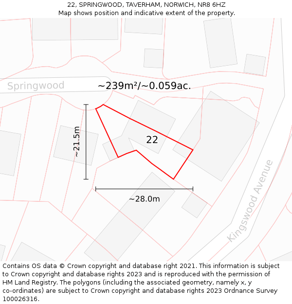 22, SPRINGWOOD, TAVERHAM, NORWICH, NR8 6HZ: Plot and title map