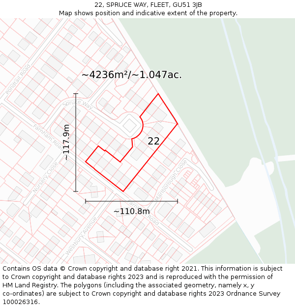 22, SPRUCE WAY, FLEET, GU51 3JB: Plot and title map